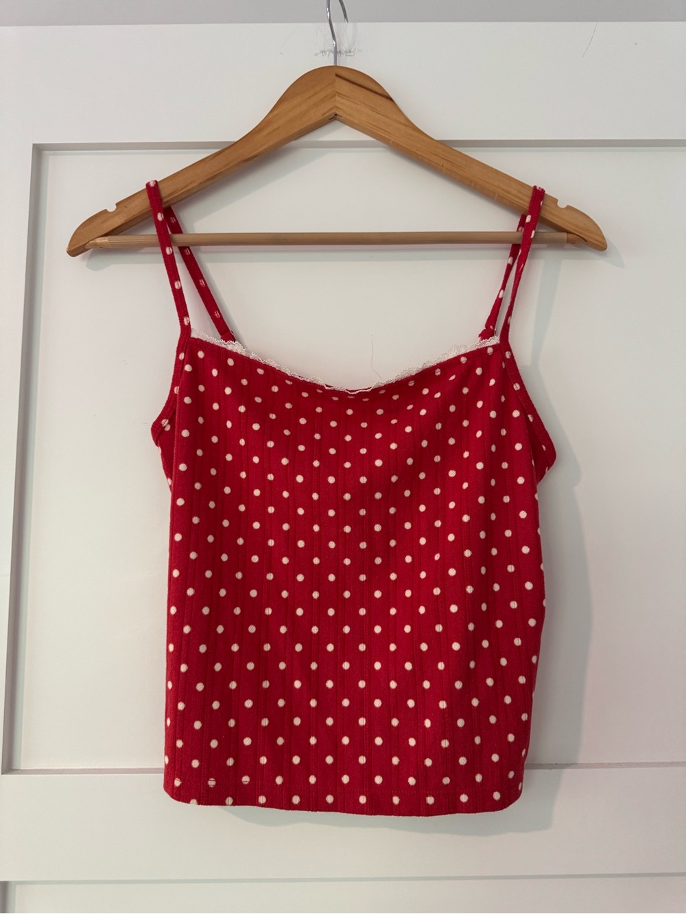 Abercrombie & Fitch Red with White Polka Dot Spaghetti Strap Tank